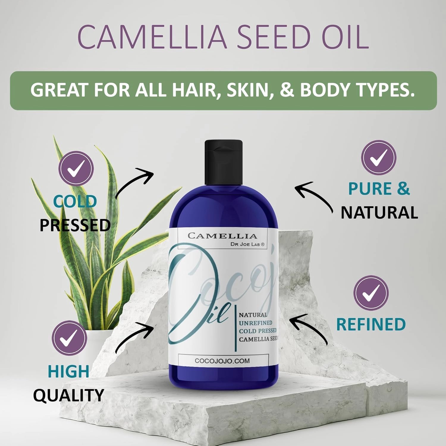 Dr Joe Lab Japanese Camellia Seed Oil - Pure, Unrefined, Cold Pressed, Non-GMO Bulk Carrier - 16 oz - for Skin, Hair, Nails, Body, Facial Hair - Hydrating Moisturizing Vegan Nourishing