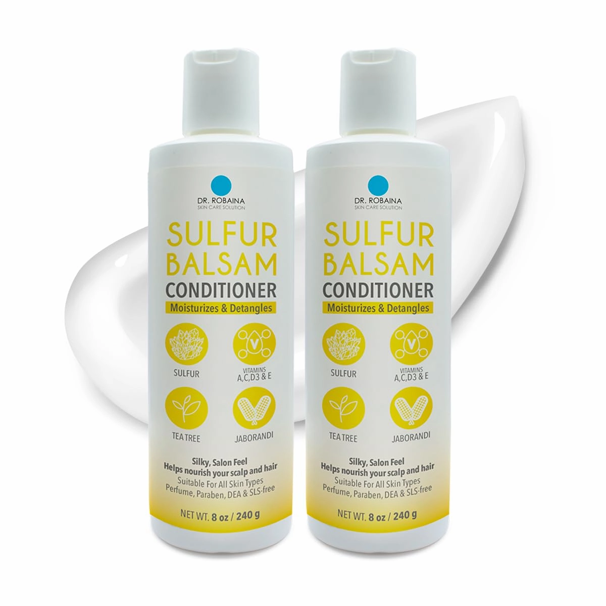 Dr. Robaina Sulfur Balsam Conditioner – Hydrating and Detangling Sulfur Conditioner for Sensitive Scalp – Soothes Seborrheic Dermatitis and Psoriasis – Made in the USA (Pack of 2)