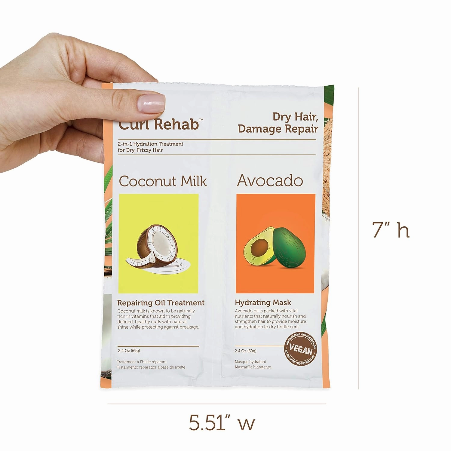 Dry Hair/Damage Repair Dual Treatment, Coconut Milk Repairing Oil Treatment & Avocado Hydrating Mask, 4.8 Oz Packette, 6 Count