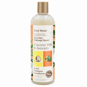 Dry Hair/Damage Repair Treatment 2 in 1 Shampoo Conditioner, Enriched with Coconut Milk & Avocado, 16 Oz