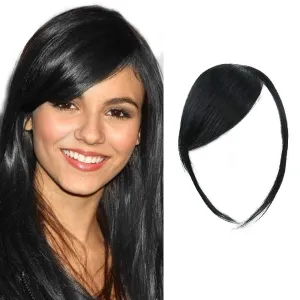 Dsoar Thick Side Bangs Clip in Bangs Real Human Hair Bang Natural Clip on Side Bangs Straight Fringe Hair Extensions(Jet Black,with Temples)