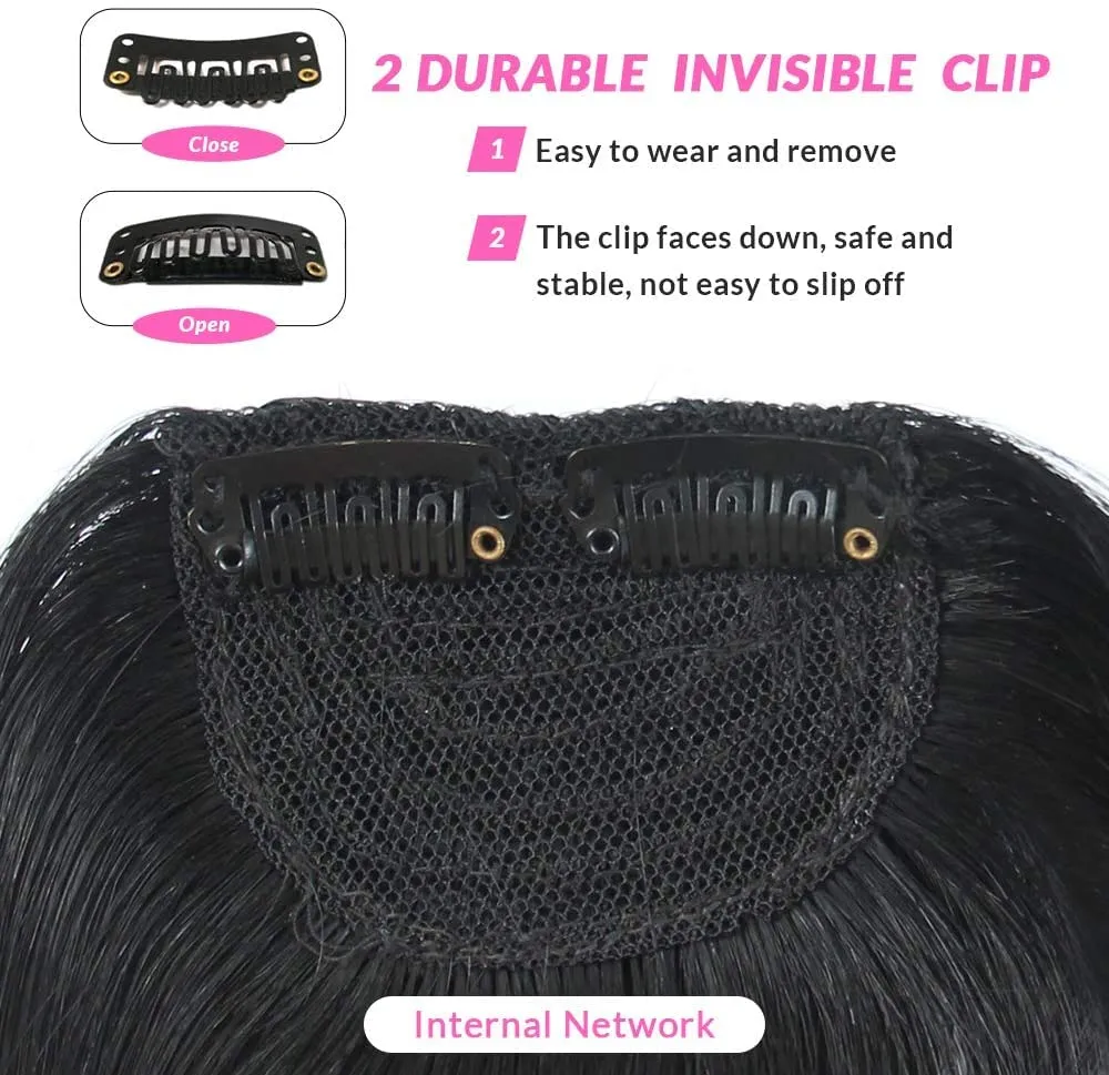 Dsoar Thick Side Bangs Clip in Bangs Real Human Hair Bang Natural Clip on Side Bangs Straight Fringe Hair Extensions(Jet Black,with Temples)