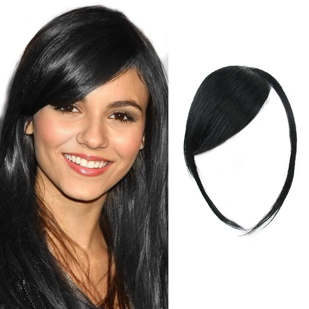 Dsoar Thick Side Bangs Clip in Bangs Real Human Hair Bang Natural Clip on Side Bangs Straight Fringe Hair Extensions(Jet Black,with Temples)