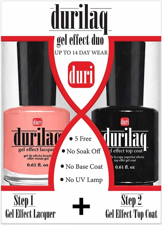 duri Durilaq, D599 Call Me Maybe, Pastel Coral Opaque Gel Effect Lacquer and Top Coat Duo, 0.61 fl.oz. Each