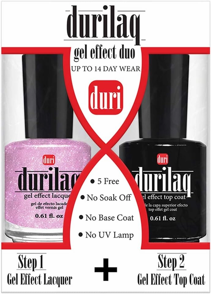 duri Durilaq, DUO6D Aurora, Shimmer Pink Lilac Semi Sheer Gel Effect Lacquer and Top Coat, 0.61 fl.oz. Each