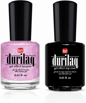 duri Durilaq, DUO6D Aurora, Shimmer Pink Lilac Semi Sheer Gel Effect Lacquer and Top Coat, 0.61 fl.oz. Each