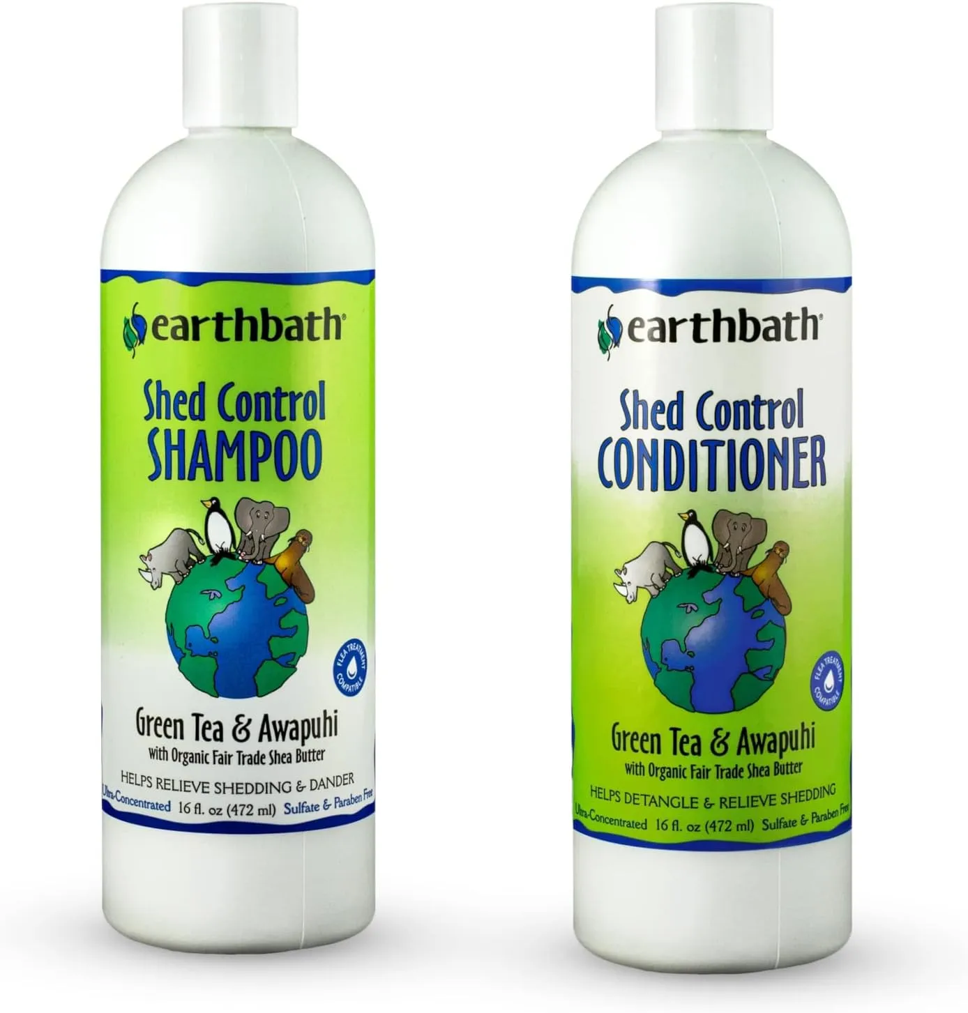 earthbath, Green Tea & Awapuhi Shed Control Dog Shampoo and Conditioner - Cruelty Free Dog Shampoo, Helps Relieve Shedding & Dander, Gentle Dog Wash, Made in USA, Dog Bathing Supplies - 16 Oz (1 Set)