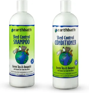 earthbath, Green Tea & Awapuhi Shed Control Dog Shampoo and Conditioner - Cruelty Free Dog Shampoo, Helps Relieve Shedding & Dander, Gentle Dog Wash, Made in USA, Dog Bathing Supplies - 16 Oz (1 Set)