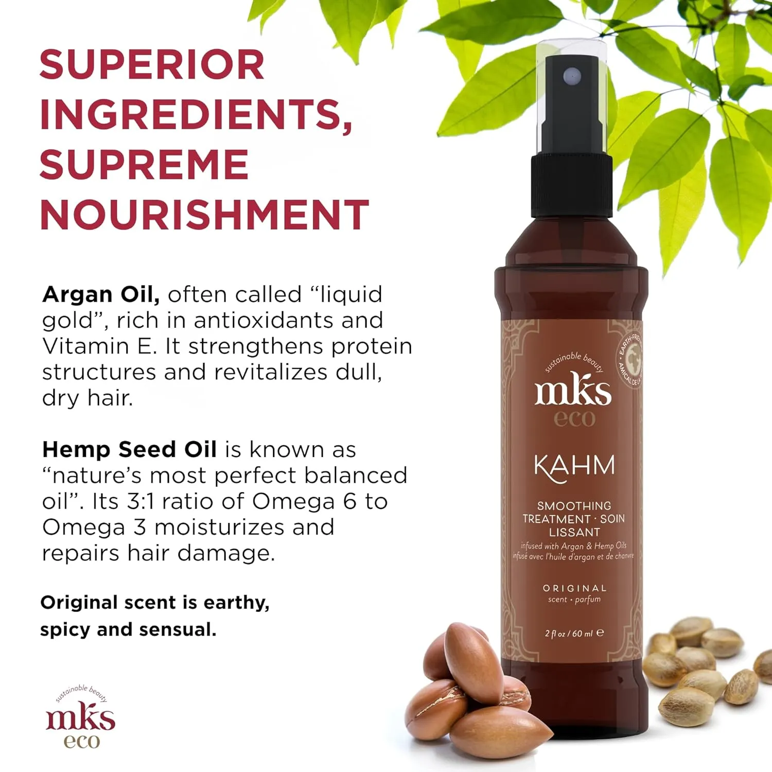 Earthly Body MKS eco Kahm Smoothing Hair Treatment, Original Scent - Vegetable Keratin Protein, Moroccan Argan Oil, Hemp Seed Oil - Vegan & Cruelty Free Conditioner - 1 Count