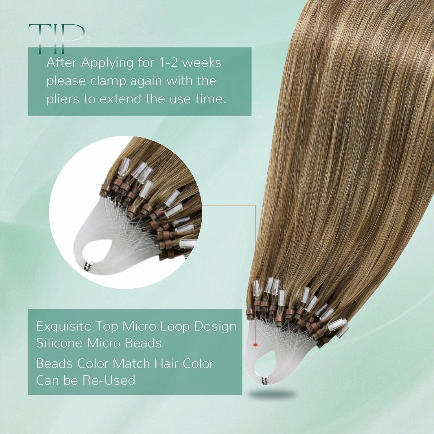Easyouth Micro Bead Hair Extensions Real Human Hair Brown Micro Beads Hair Extensions Dark Brown with Blonde Highlight Micros Link Hair Extension Human Hair Natural Look 20 In 50g 50s