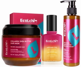 Ecolchi Collagen Hair Mask Argan Oil Leaving-in Set Deep Repair Conditioning Hair Treatment Argan Oil Leaving-in Conditioner Set for Dry Damaged Hair All Hair Types 18.6   2 6.8fl.oz