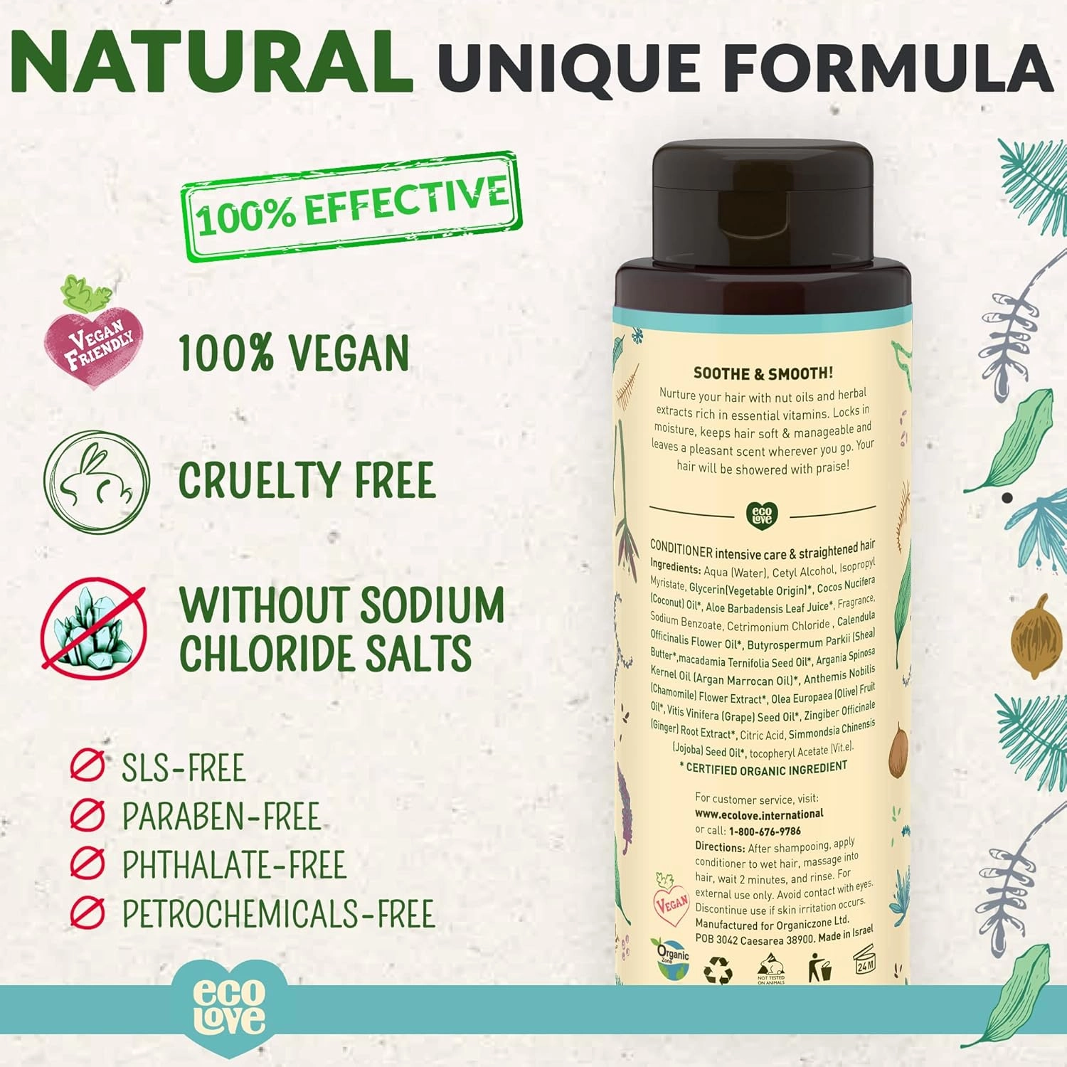 ecoLove – Natural Conditioning for Chemically Straightened Hair and Dry Damaged Hair – No SLS or Parabens - With Natural Moroccan Oil Extract - Vegan and Cruelty-Free Hair Treatment, 17.6 oz