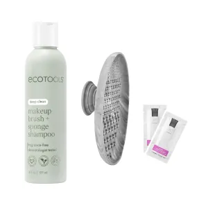 EcoTools Professional Makeup Cleaner Set for Makeup Brushes, Brush and Makeup Sponge Cleansing Shampoo   Real Techniques Textured Makeup Brush Cleaner Mat with Cleansing Gel, Hypoallergenic, 4 Piece