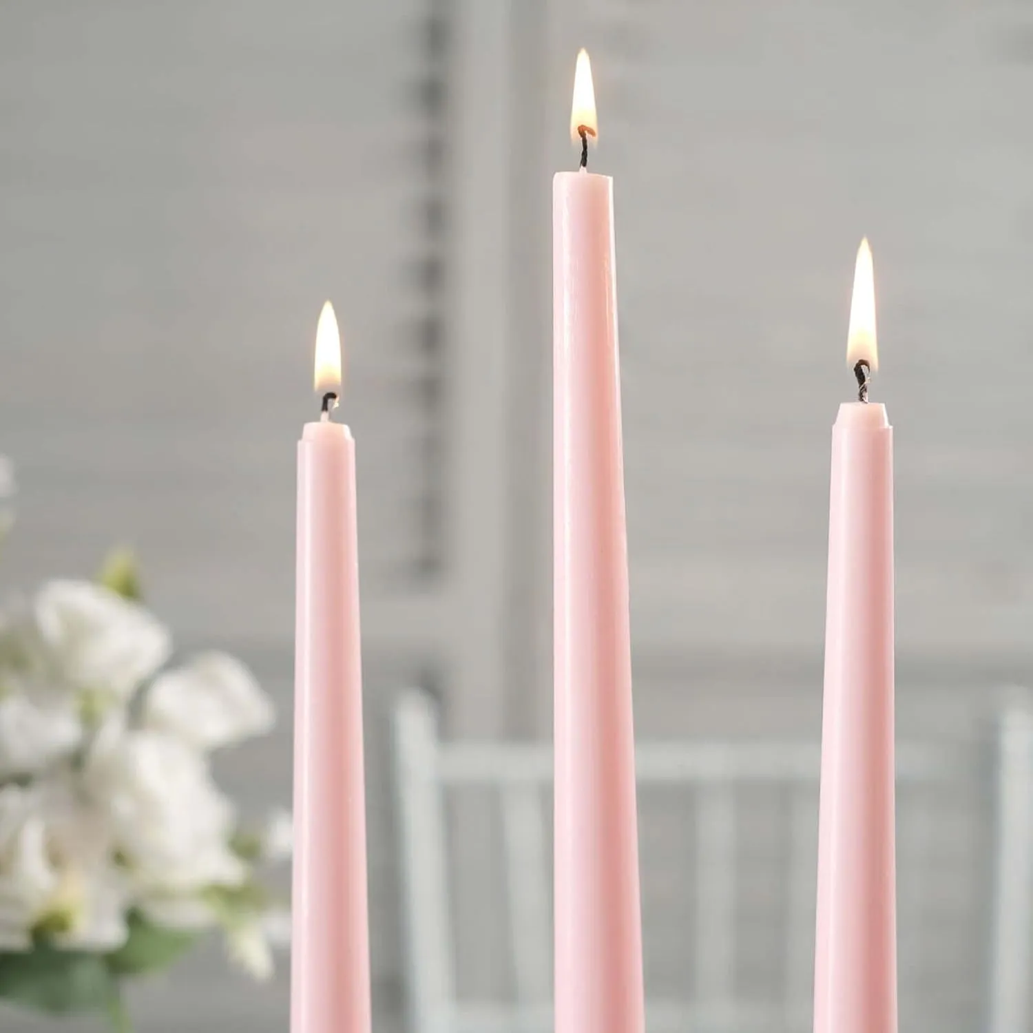 Efavormart 12 Pack | Metallic Blush Rose Gold 10" Premium Wax Taper Candles, Unscented Candles
