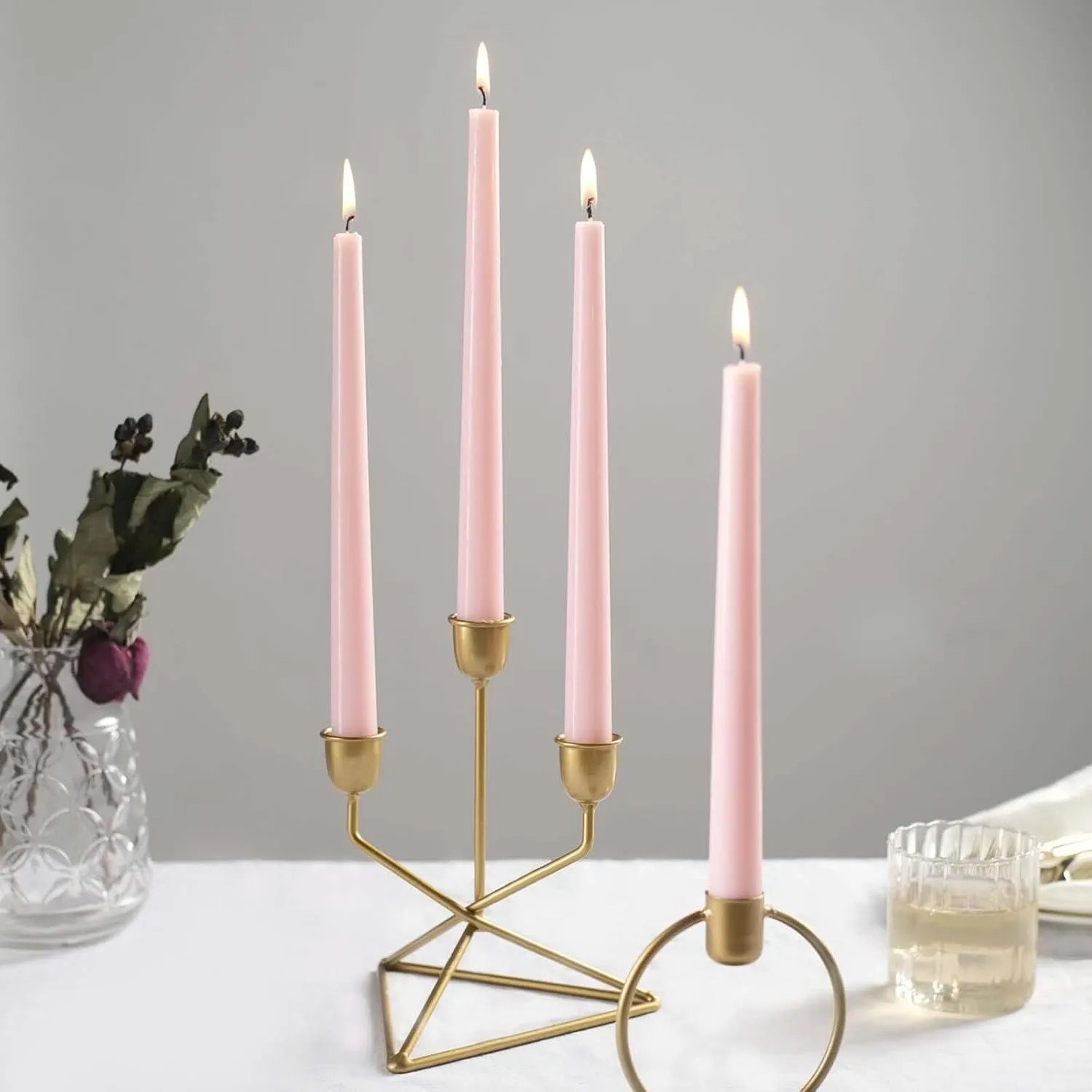 Efavormart 12 Pack | Metallic Blush Rose Gold 10" Premium Wax Taper Candles, Unscented Candles