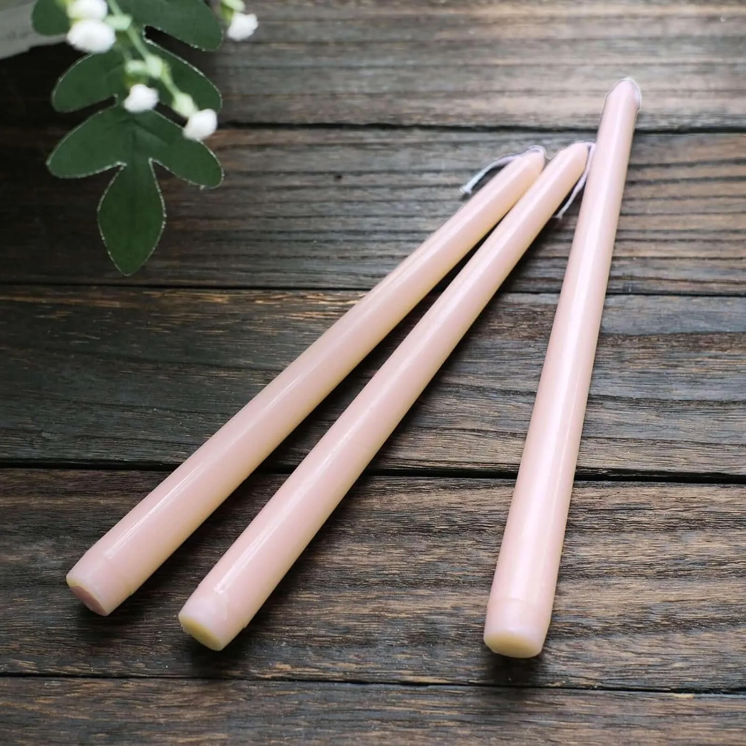 Efavormart 12 Pack | Metallic Blush Rose Gold 10" Premium Wax Taper Candles, Unscented Candles