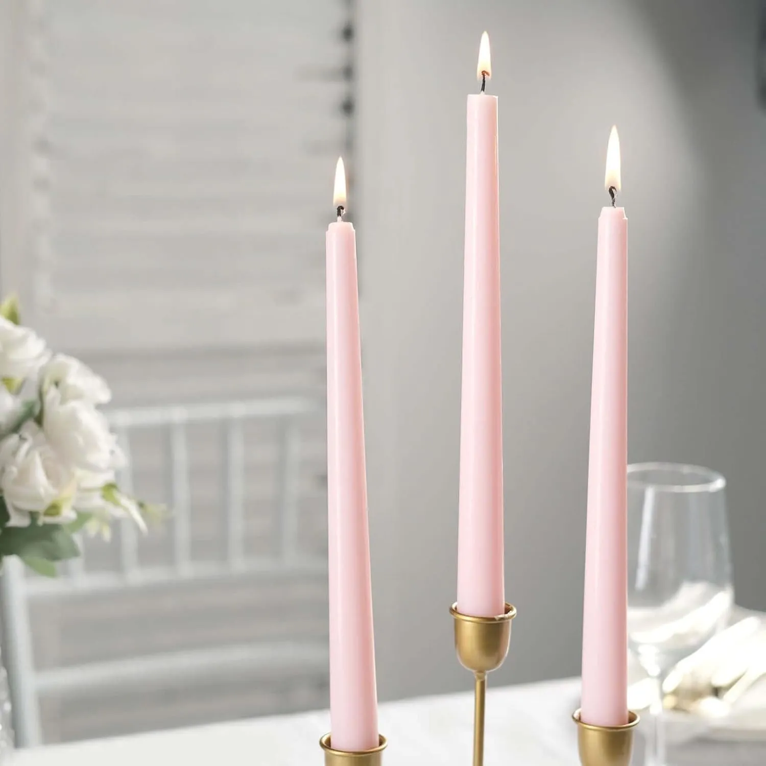 Efavormart 12 Pack | Metallic Blush Rose Gold 10" Premium Wax Taper Candles, Unscented Candles