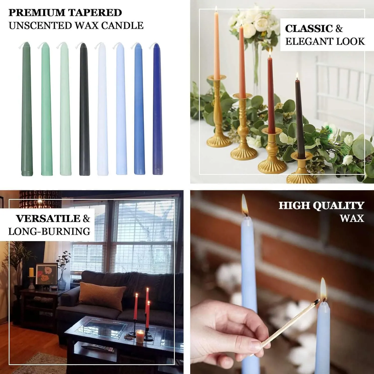 Efavormart 12 Pack | Metallic Blush Rose Gold 10" Premium Wax Taper Candles, Unscented Candles