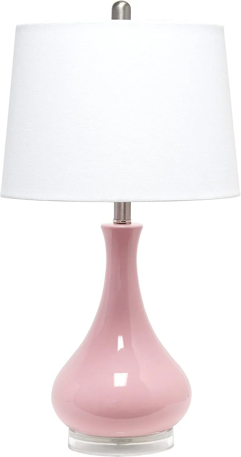 Elegant Designs LT3312-RPK Ceramic Genie Tear Drop Shaped Glossy Table Lamp, Rose Pink