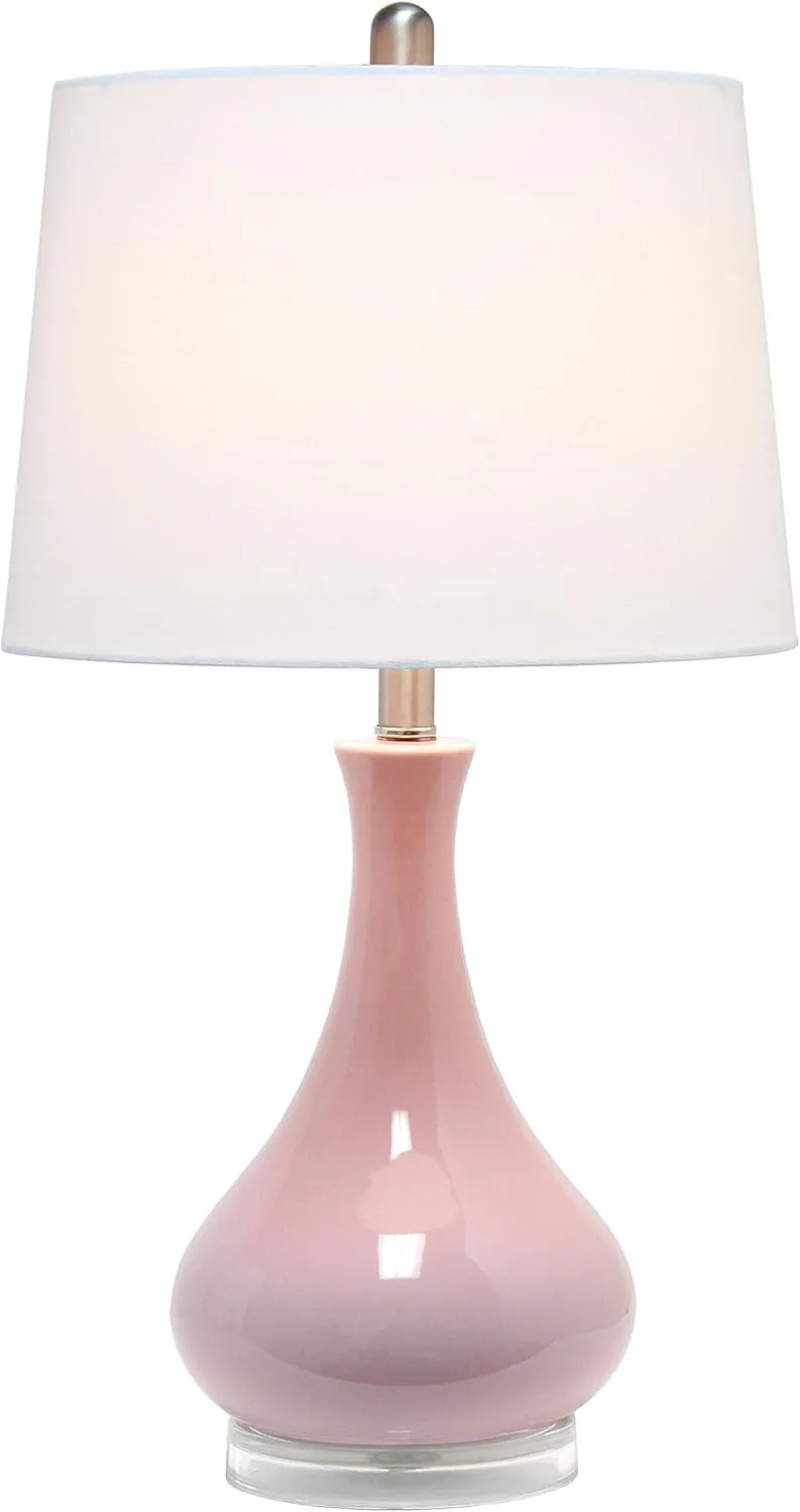 Elegant Designs LT3312-RPK Ceramic Genie Tear Drop Shaped Glossy Table Lamp, Rose Pink