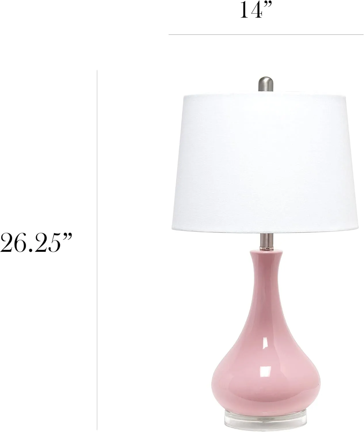 Elegant Designs LT3312-RPK Ceramic Genie Tear Drop Shaped Glossy Table Lamp, Rose Pink