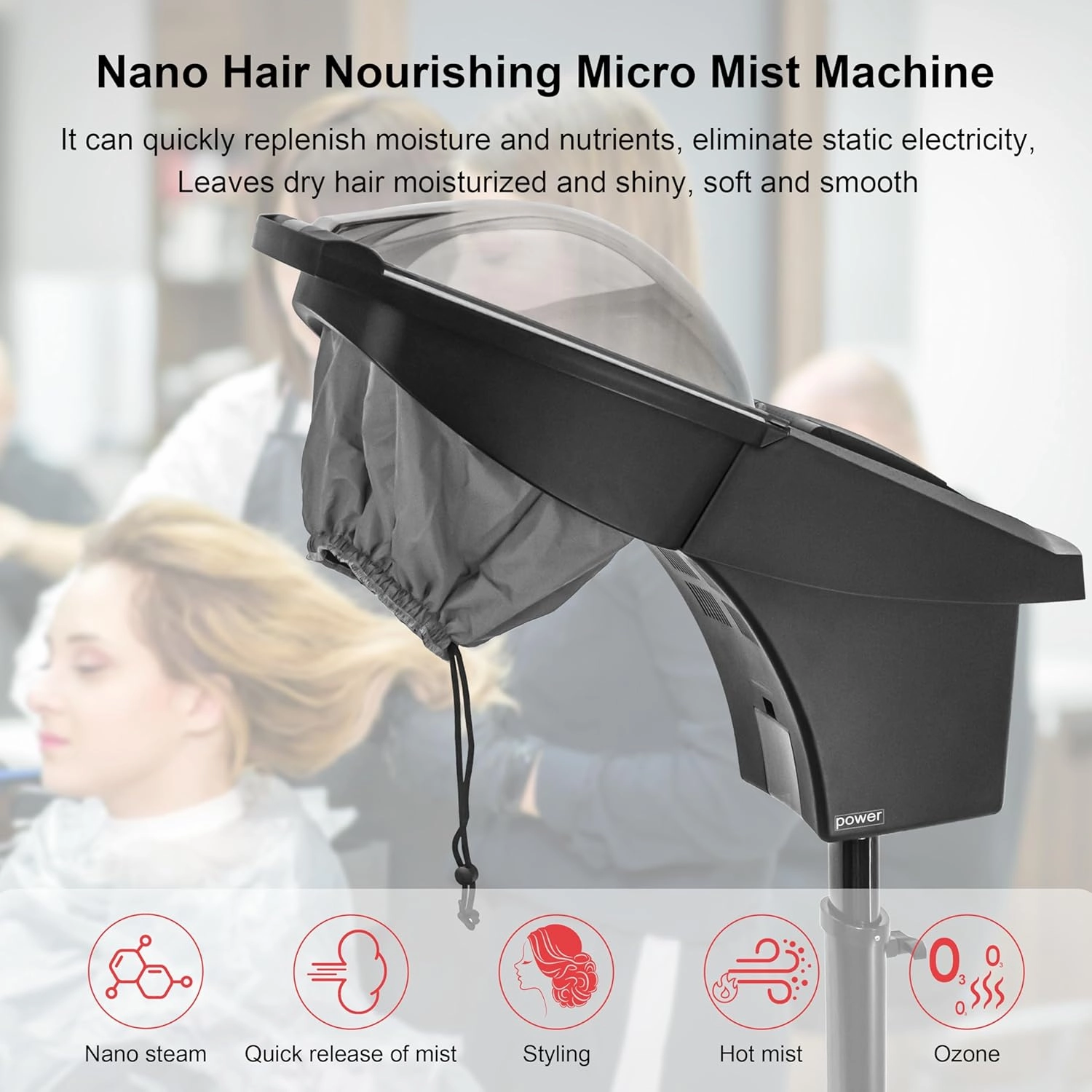 Elitzia Hair Steamer Micro Mist Scalp Detox System Hair Wash Reclining Chair Table Hair Care Salon SPA Barber Shop Shampoo Bowl Miste Hooded Natual Black Hair ET19191