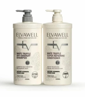Elvawell White Truffle Anti-Dandruff Shampoo, 1000ml, Super Repairing Conditioner, 33.8 fl oz