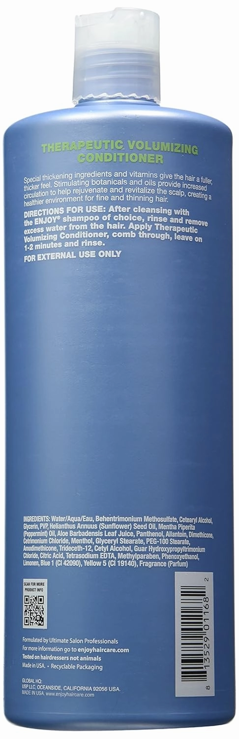 Enjoy Hair Care Therapeutic Volumizing Conditioner, 33.8 Fl Oz - Ph 4.5 - 5.5, For Damaged Hair, Hair Mask