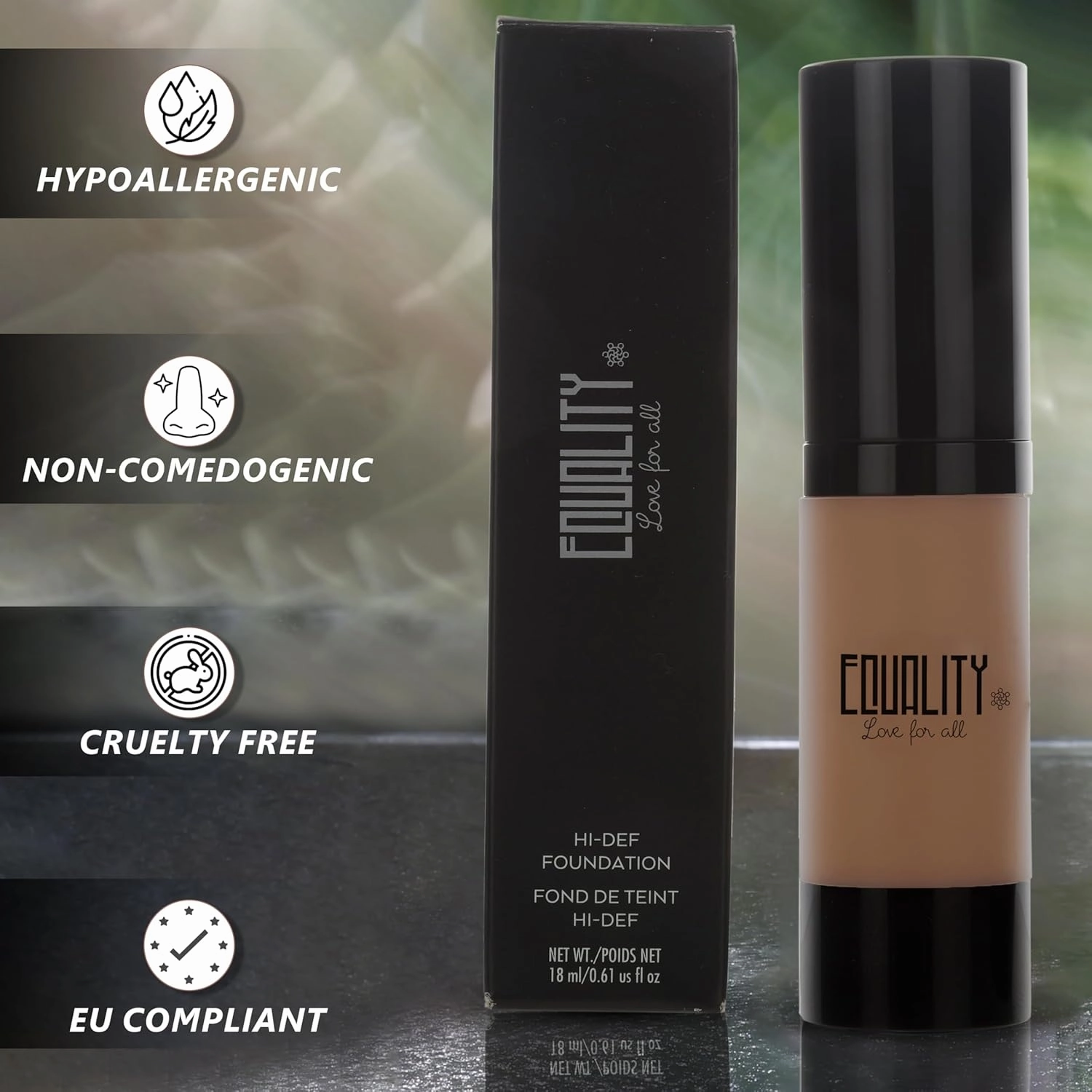 EQUALITY HI-DEF Foundation, Water resistant, Medium to Full coverage, Dewy finish non-matt, 12 hour wear Shine control, Cruelty Free, Paraben Free, 18ml/0.61 US Fl Oz - C85