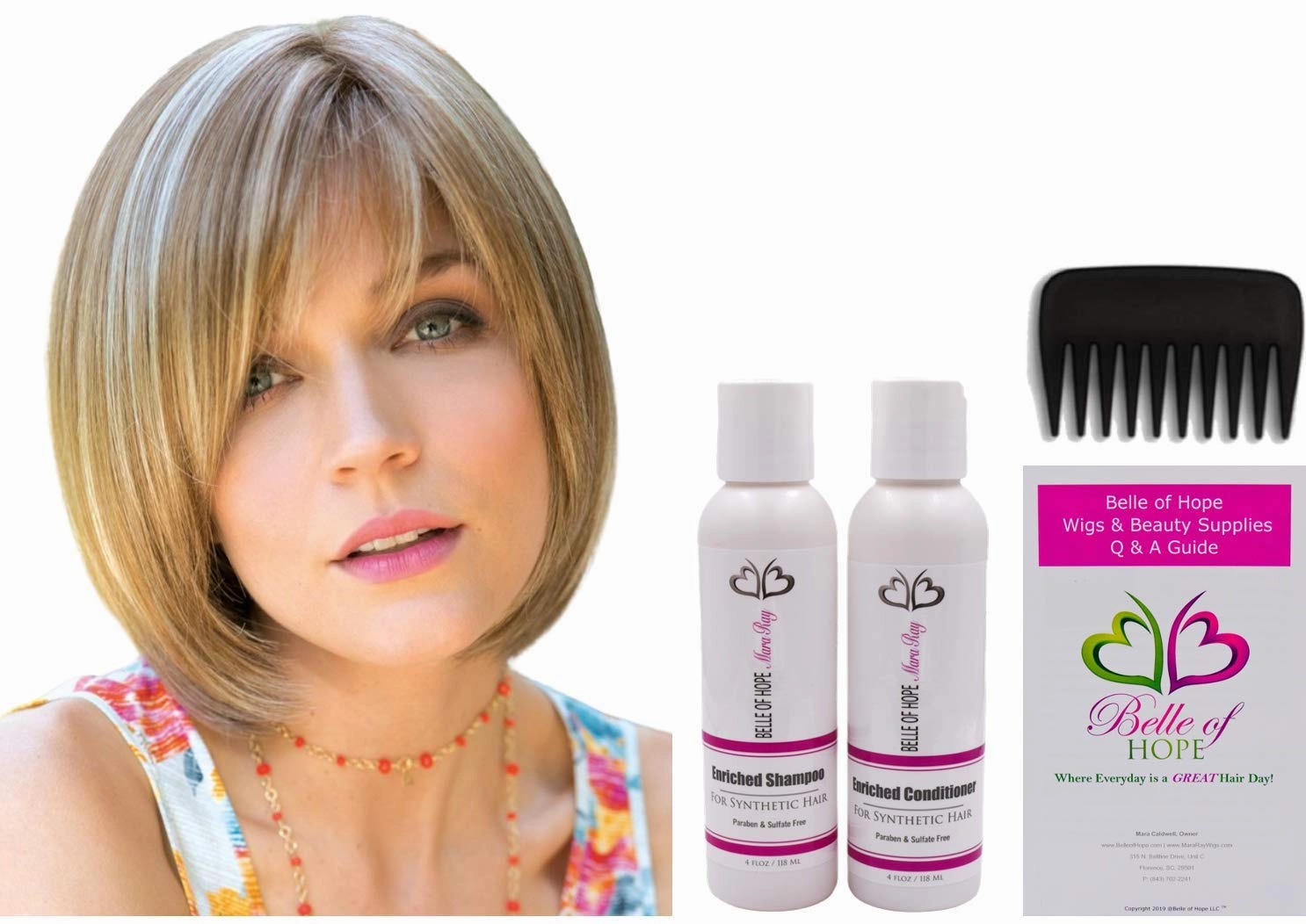 ERIKA Double Mono Synthetic Wig by Amore, 5PC Bundle: Wig, 4oz Mara Ray Enriched Shampoo, Conditioner, Wide Tooth Comb, and 19 Page Belle of Hope Guide (Copper Glaze)