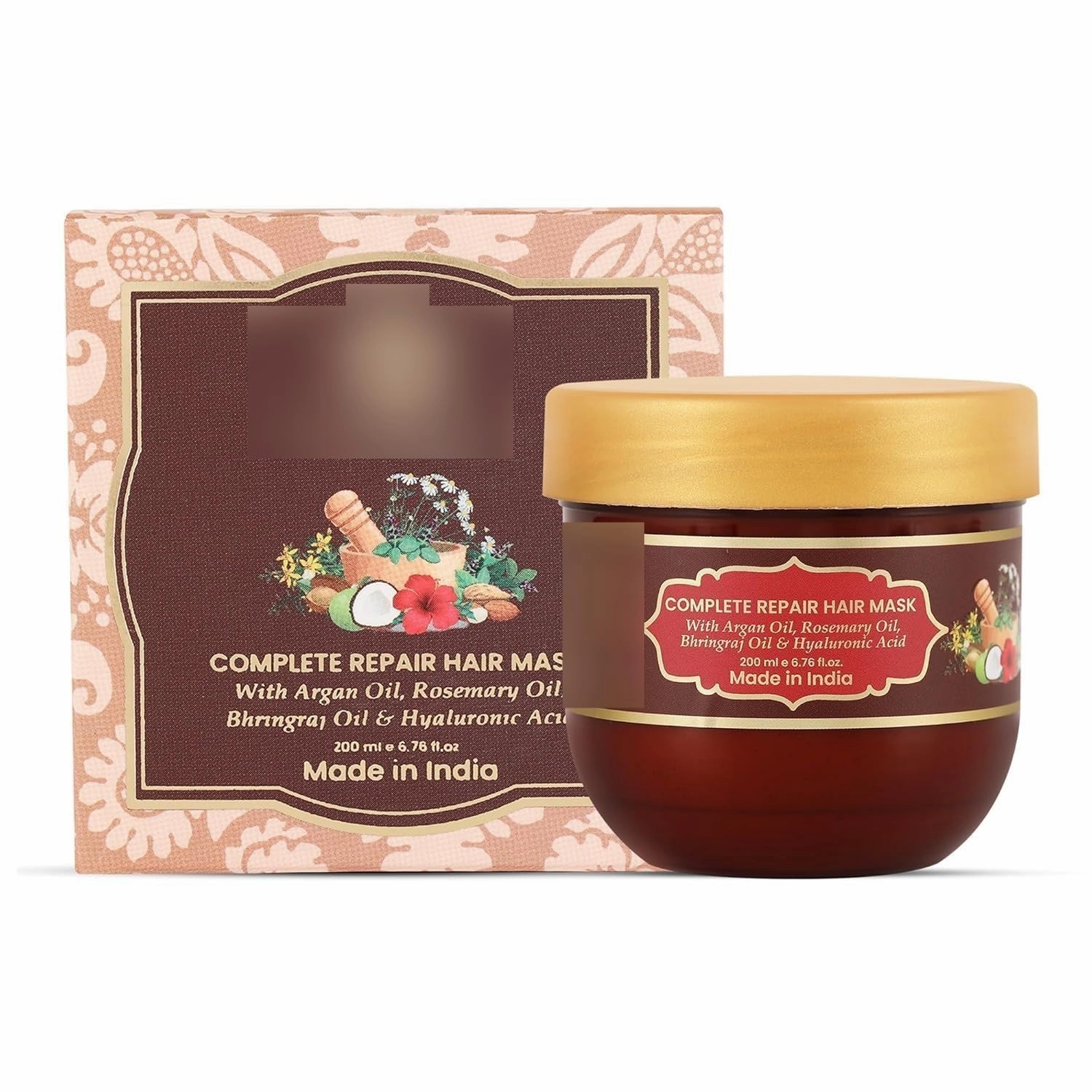 ESSENTIALS Complete Repair Hair Mask | with Rosemary Oil, Argan Oil, Hyaluronic Acid & Bhringraj | Get Soft/Bouncy/Shiny hair | 100% Pure & Natural | 200 m