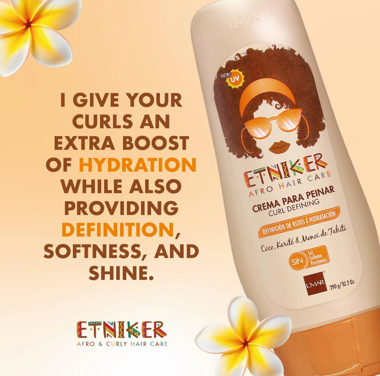 ETNIKER Curl Defining Styling Cream. Moisturize & Define. Coconut oil, Shea Butter & Monoi Oil. Free Sulfates, Salt, Silicones, Mineral Oil, and Parabens 10.2, Ounce. Etniker crema para peinar rizos