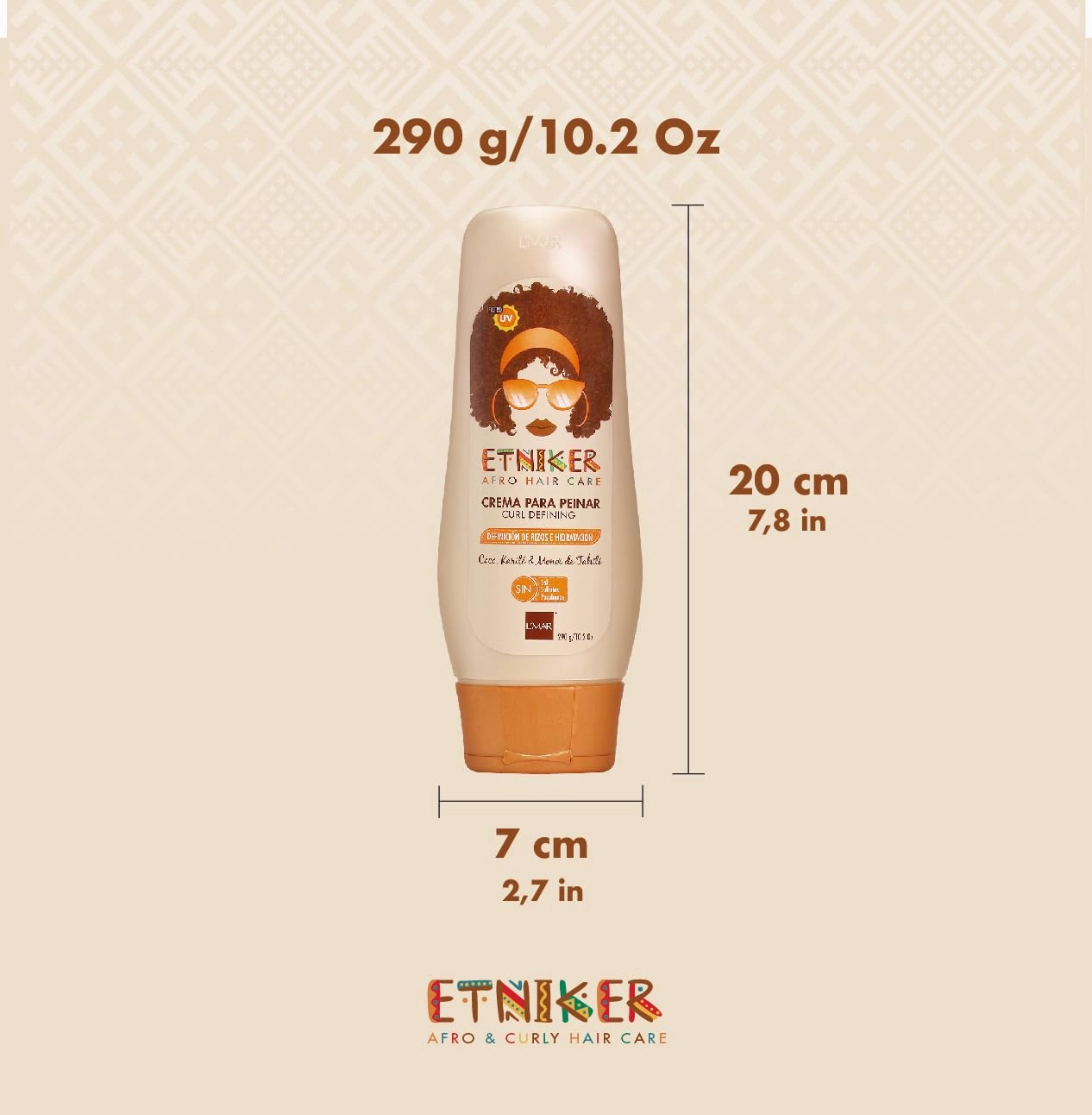 ETNIKER Curl Defining Styling Cream. Moisturize & Define. Coconut oil, Shea Butter & Monoi Oil. Free Sulfates, Salt, Silicones, Mineral Oil, and Parabens 10.2, Ounce. Etniker crema para peinar rizos
