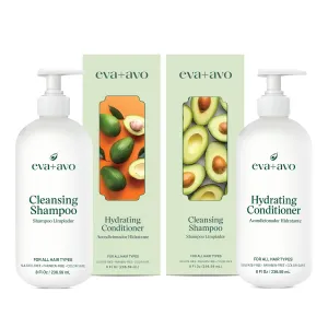 EVA   AVO Shampoo and Conditioner Set – Cleansing Shampoo and Hydrating Conditioner with Avocado Oil and Wild Rosemary for All Hair Types – 8 Fl Oz