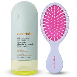 Evereden Kids Hair Care: After Swim & Sports Shampoo with Cleansing Clay & Detangling Hair Brush | Detoxifies Hair & Scalp from Chlorine, Dirt & Sweat | Gentle, Vegan Haircare for All Hair Types