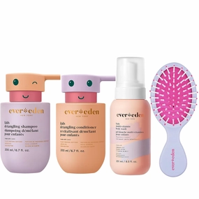Evereden Kids Care Set: Detangling Shampoo & Conditioner, Multi-Vitamin Body Wash, and Detangling Hair Brush | Gentle, Non-Toxic Hair & Body Care for Kids