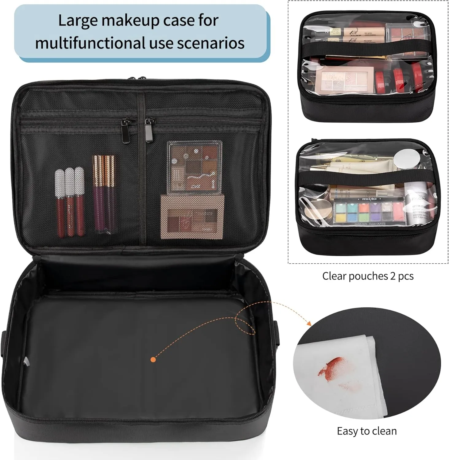 Extra Large Makeup Case, Professional Makeup Artist Traveling Bag, Double Layer XL Makeup Travel Case Organizer for Artist Nail Technician Hairstylist Crafters with 2 Detachable Pouch & Shoulder Strap