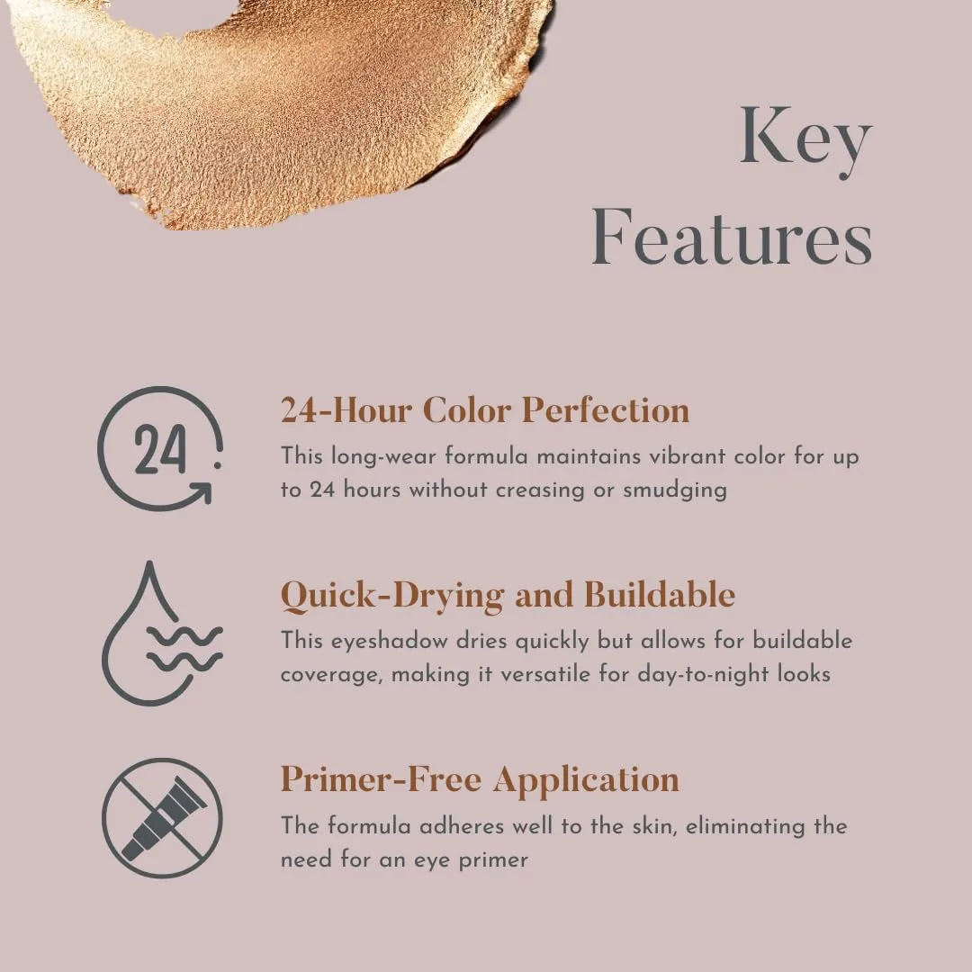 Eye Jewels 24-Hour Eye Shadow Vegan, Cruelty-Free Long-Lasting Cream Eyeshadow, Radiant Finish Eye Makeup for All Skin Tones, Easy-to-Blend, Smudge-Proof, 24k Gold .15 fl oz