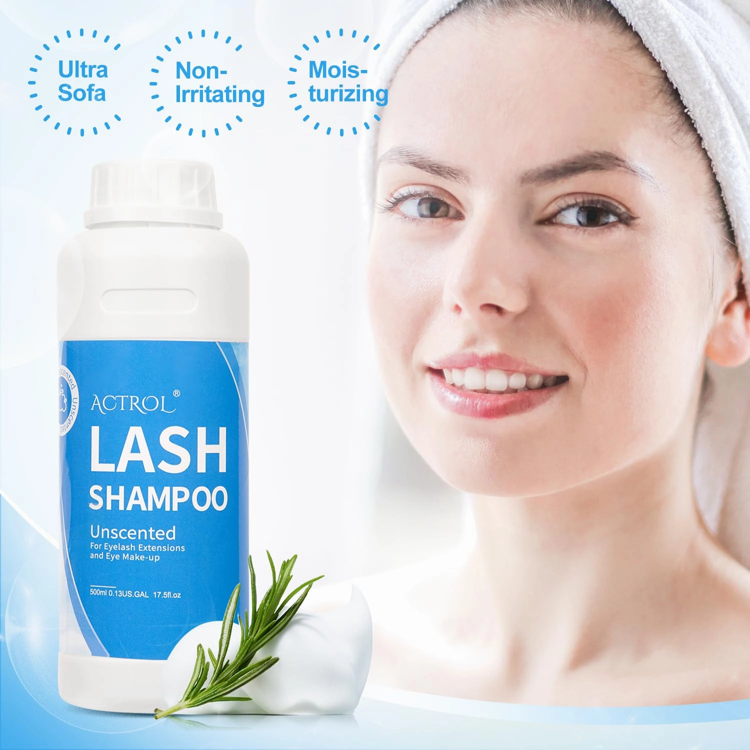 Eyelash Shampoo Cleanser 500ml, Natural Plant Ingredients, 17 Fl Oz, Shampoo Salon and Home Care, Cleansing, Alcohol Free, Paraben Free, Unscented Hydrosol