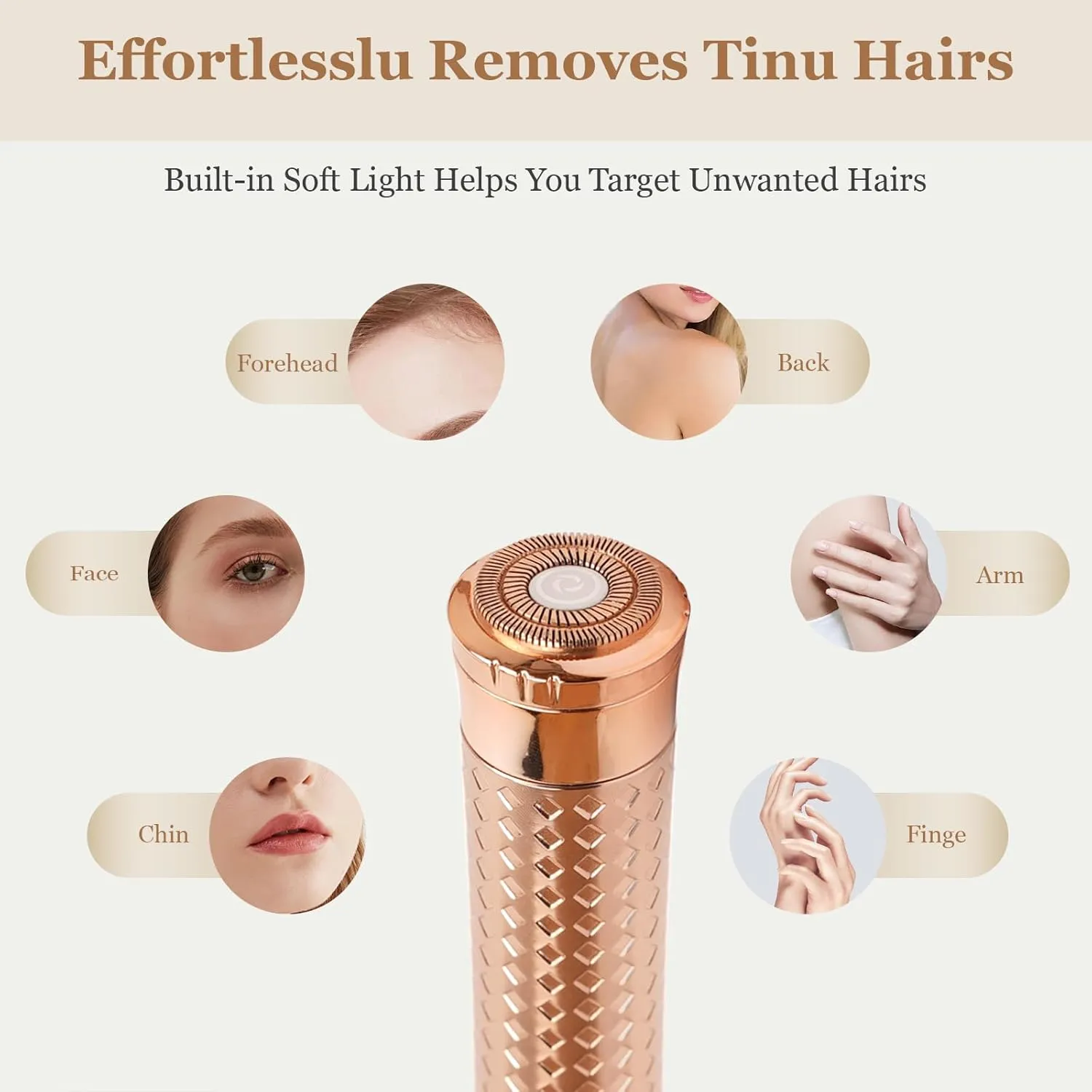 Facial Hair Removal for Women, Rechargeable Hair Removal Device, Painless Face Electric Razor/Shaver for Lip, Arms, Face, Peach Fuzz (Gold)