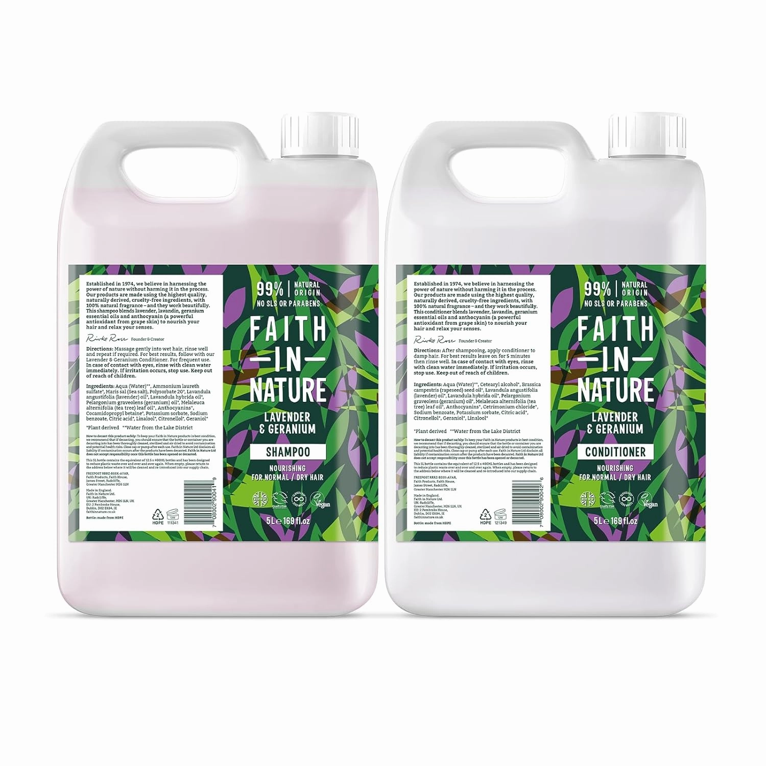 Faith In Nature Natural Shampoo & Conditioner Set - Vegan & Cruelty Free, No SLS or Parabens - 2 x 169 fl oz Value Bundle Pack, Lavender & Geranium