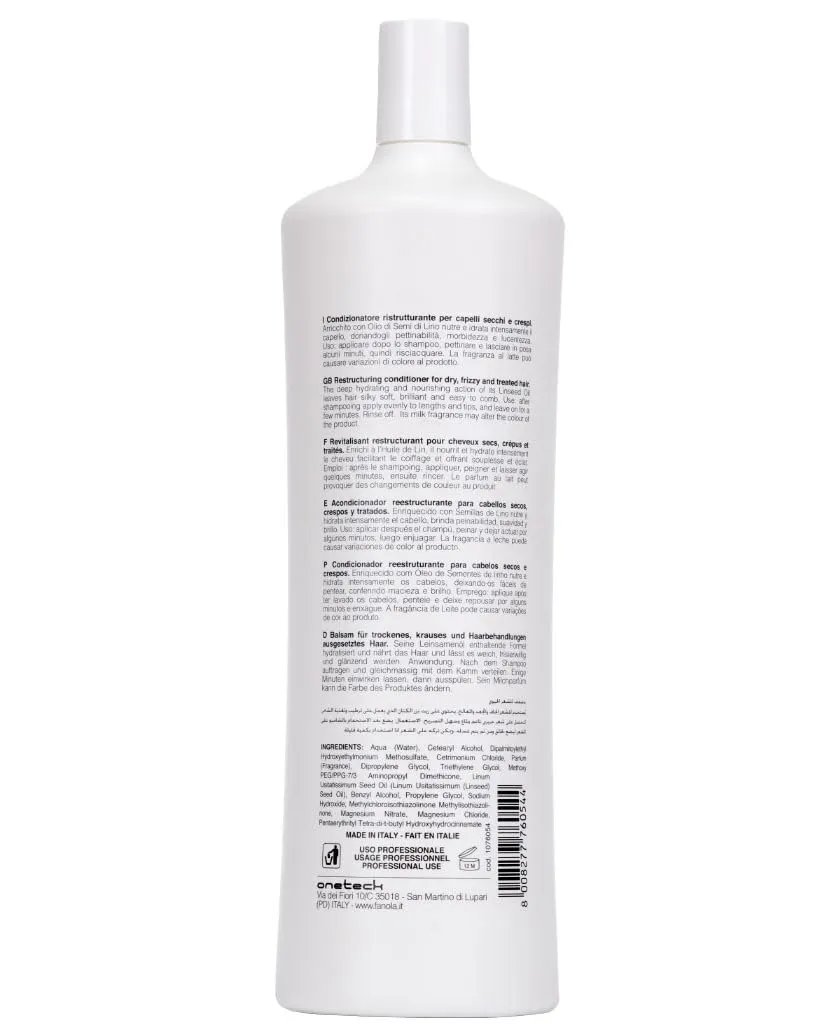 Fanola Restructuring Hair Conditioner for Women & Men - Hydrating Conditioner for Dry Hair with Argan & Linseed Oil - Repairing, Nourishing, Anti-Frizz Formula for Damaged Strands (33.8 Fl oz)