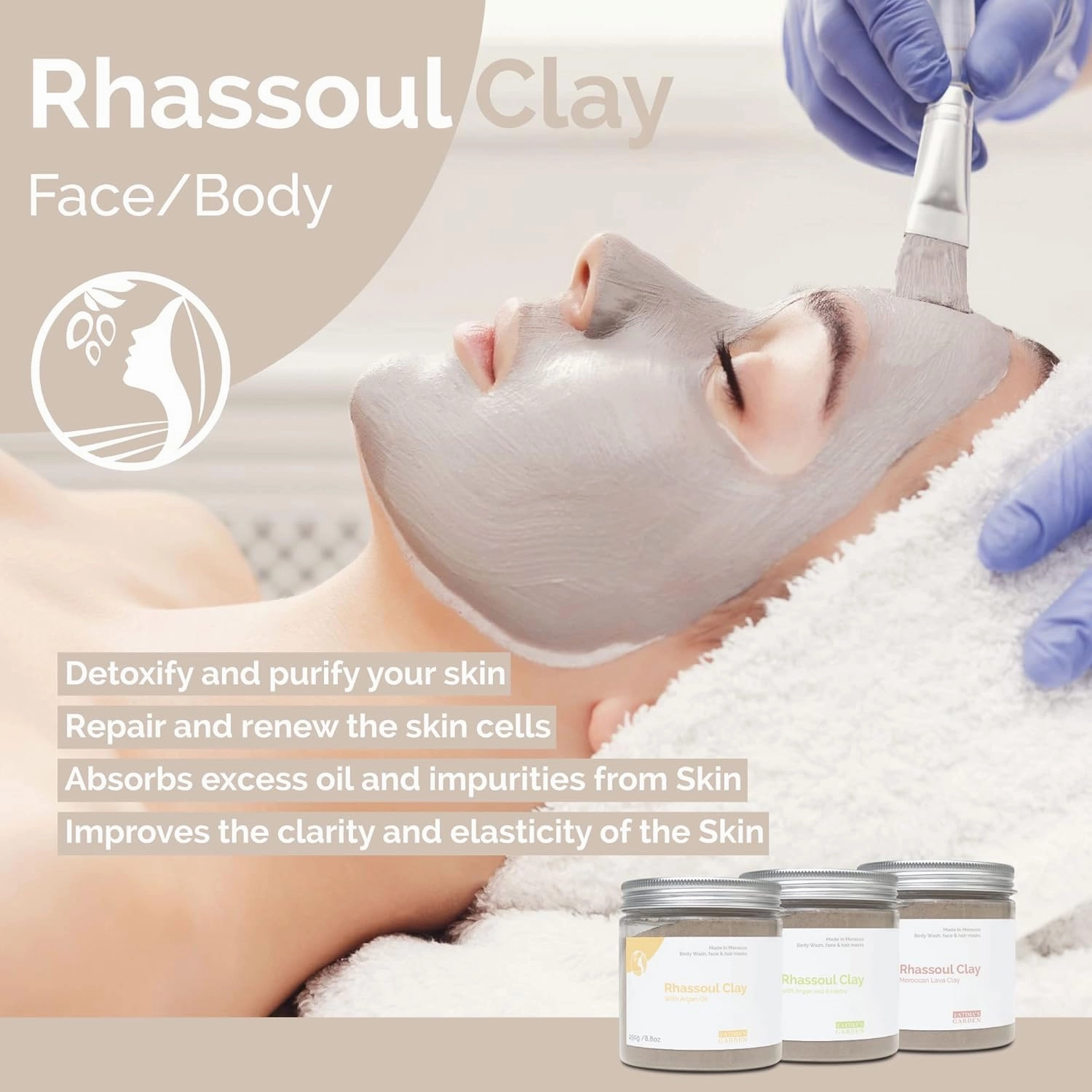 Fatima's Garden Rhassoul Clay with Argan & Eucalyptus - Detox & Soften, 250g