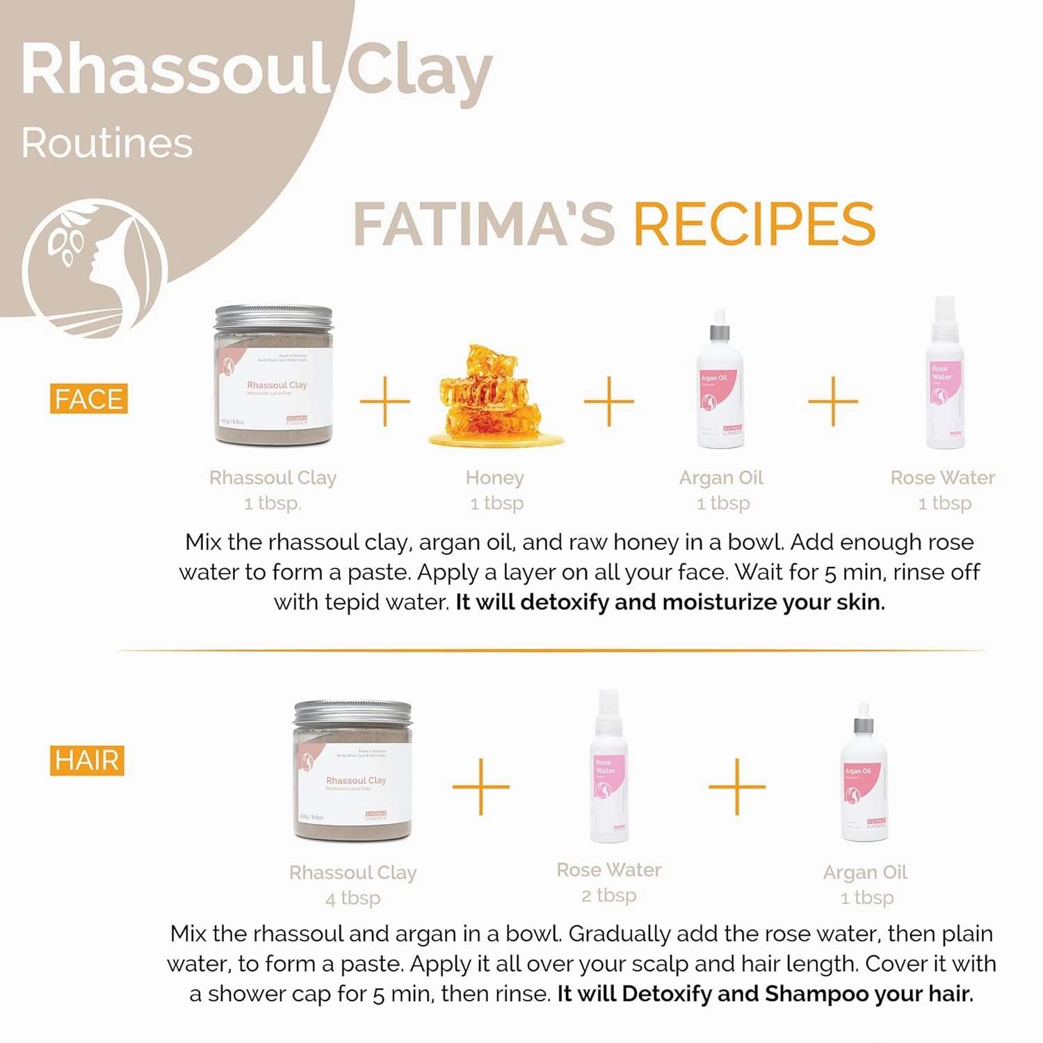 Fatima's Garden Rhassoul Clay with Argan & Eucalyptus - Detox & Soften, 250g
