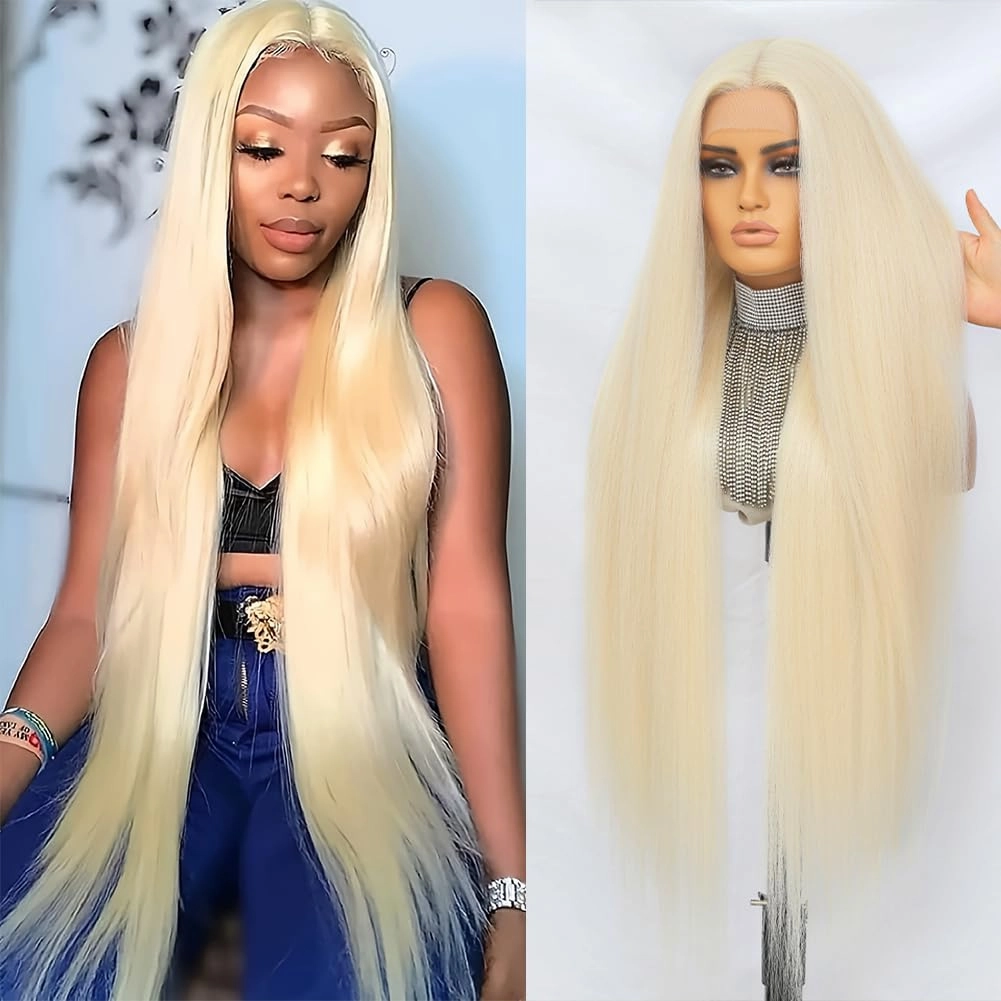 Felek Super Long Blonde Straight T Part Lace Wigs 40 Inch Long Hair 13x4x1 T Lace Front Wigs Heat Resistant Fiber Glueless Pre-Plucked Natural Hairline Lace Wig For Fashion Women/Girls(#613)