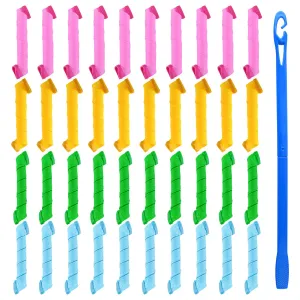 FEPITO 40 Pack Spiral Hair Curlers and Wave Styling Kit - No Heat Curlers and Hooks for All Lengths, 30cm/ 12inch