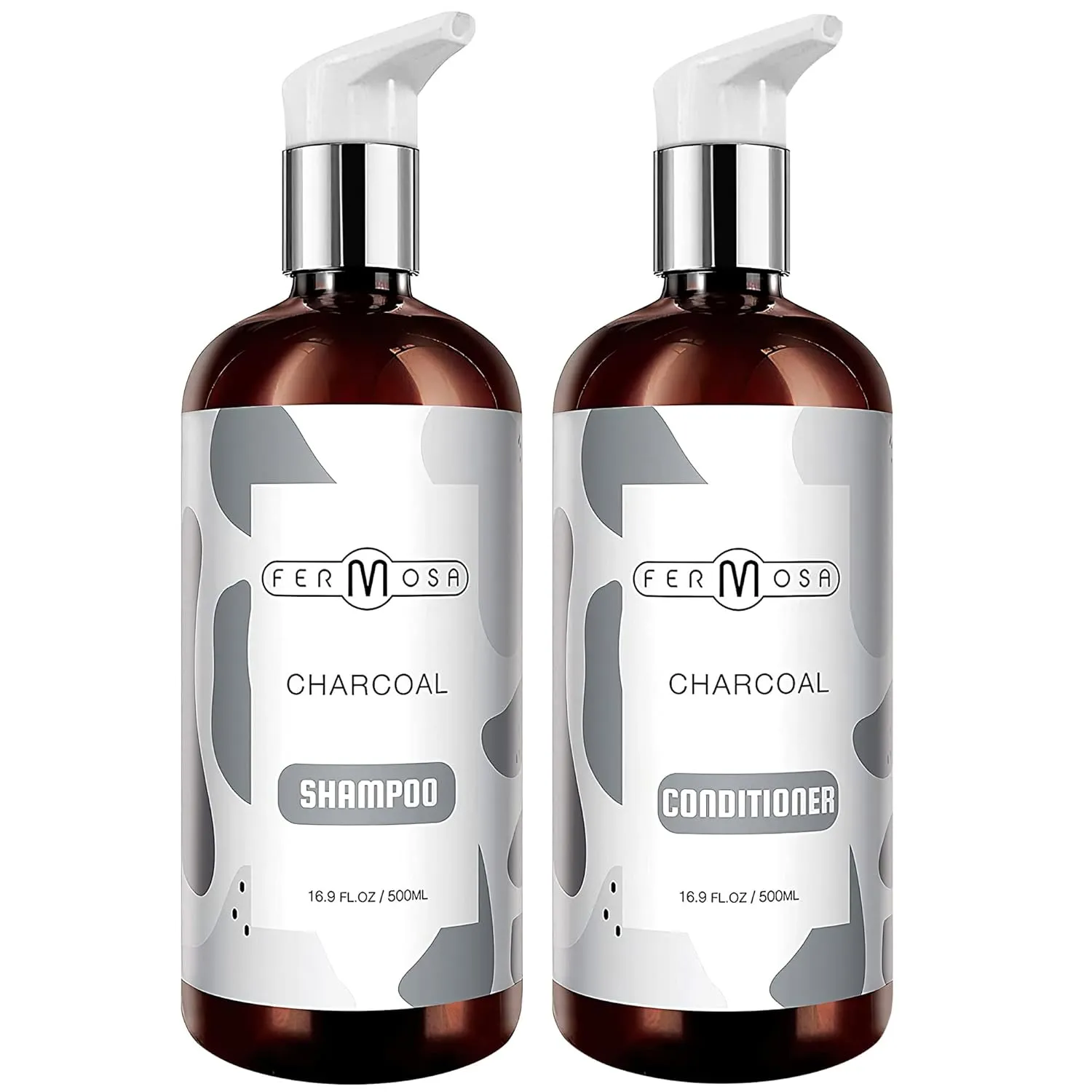 Fermosa Charcoal Shampoo and Conditioner Bundle - Charcoal Detox, For Dry & Itchy Scalp, Anti Dandruff, Cleansing & Purifying, Buildup Removal, Sulfate Free, 16.9oz Each