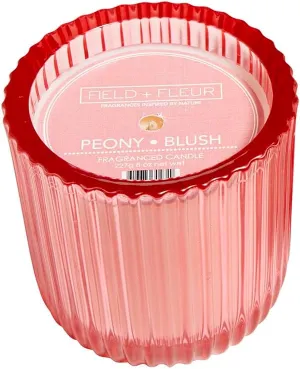 Field   Fleur by Hillhouse Naturals Peony Blush Color Glass 8 oz Scented Jar Candle. with scents of Sandalwood and Pink Peppercorn, Rose Blooms and Jasmine. 100% Soy Wax Blend. Burn time 50  Hours.