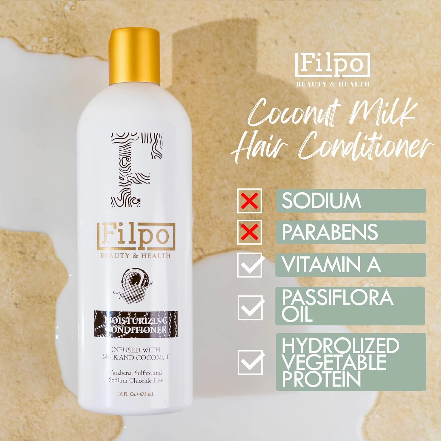 FILPO Coconut Milk Conditioner with Argan Oil - Sulfate-Free, Coconut-Infused Formula for Curly and Damaged Hair