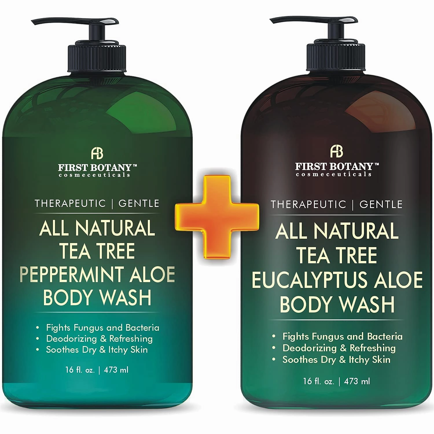 First Botany, All Natural Tea Tree Body Wash Fights Body Odor Athlete's Foot Jock Itch Nail Issues Dandruff Acne Eczema Yeast Infection Shower Gel Eucalyptus & Peppermint Aloe Skin Cleanser 16 X 2 fl